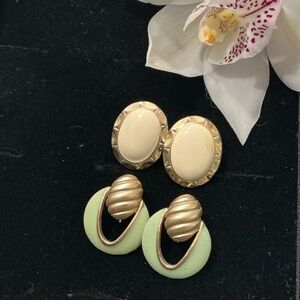 Vintage Elegance Gold and Cream  & Mint Green Earrings Lot